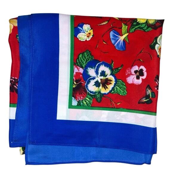 Linea Louis Dell'Olio Scarf Blue Red Floral Print Jac's Garden Square Spring - Picture 1 of 6